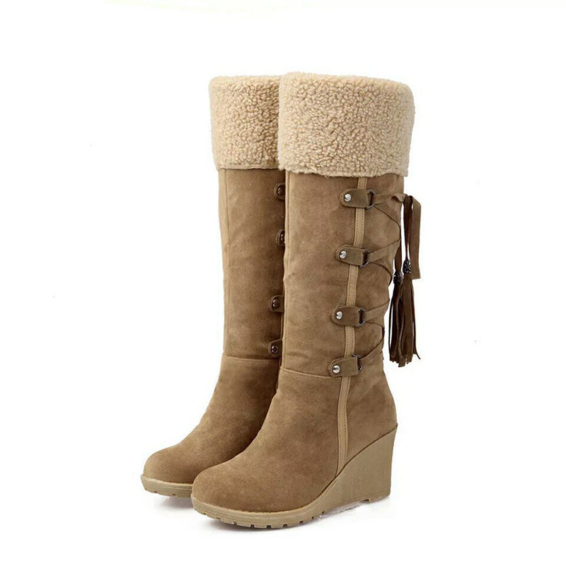 Kacob | Women's Faux Fur Lined Wedge Winter Boots – Side Zip Ladies Boots