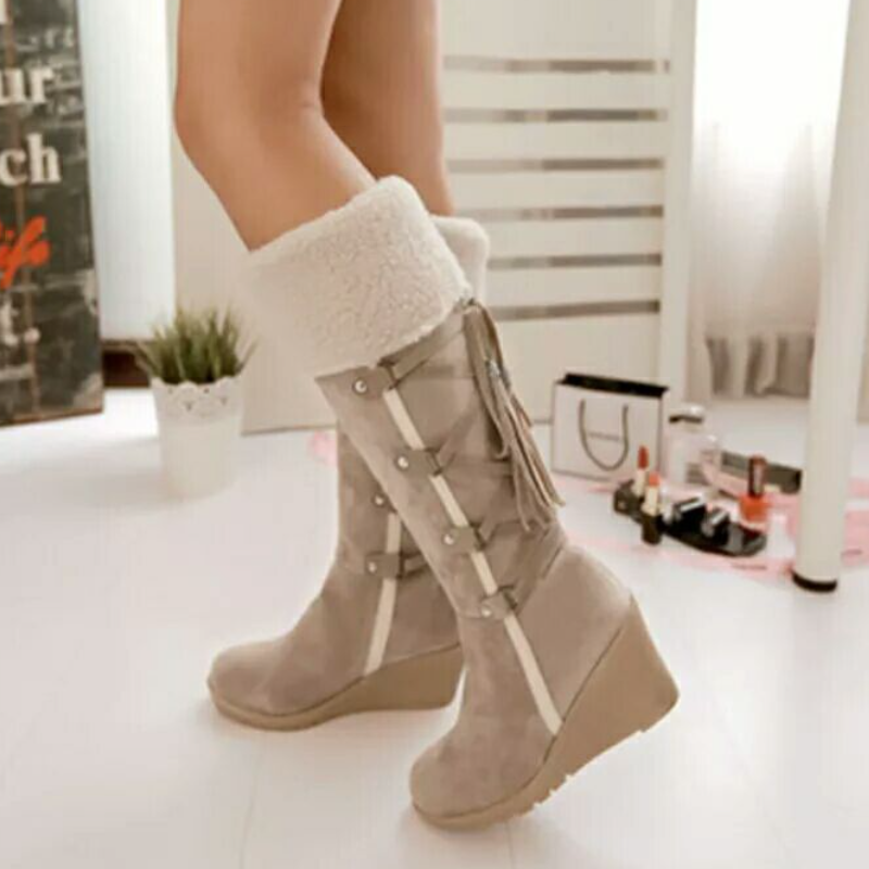 Kacob | Women's Faux Fur Lined Wedge Winter Boots – Side Zip Ladies Boots