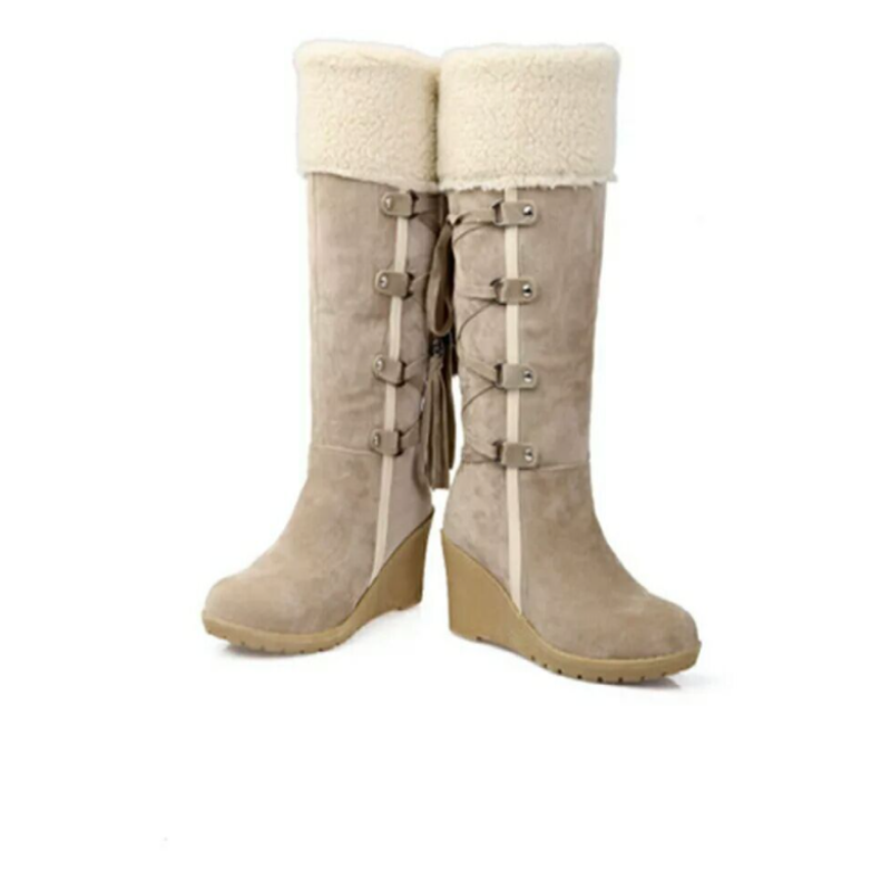 Kacob | Women's Faux Fur Lined Wedge Winter Boots – Side Zip Ladies Boots