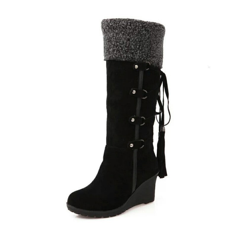 Kacob | Women's Faux Fur Lined Wedge Winter Boots – Side Zip Ladies Boots