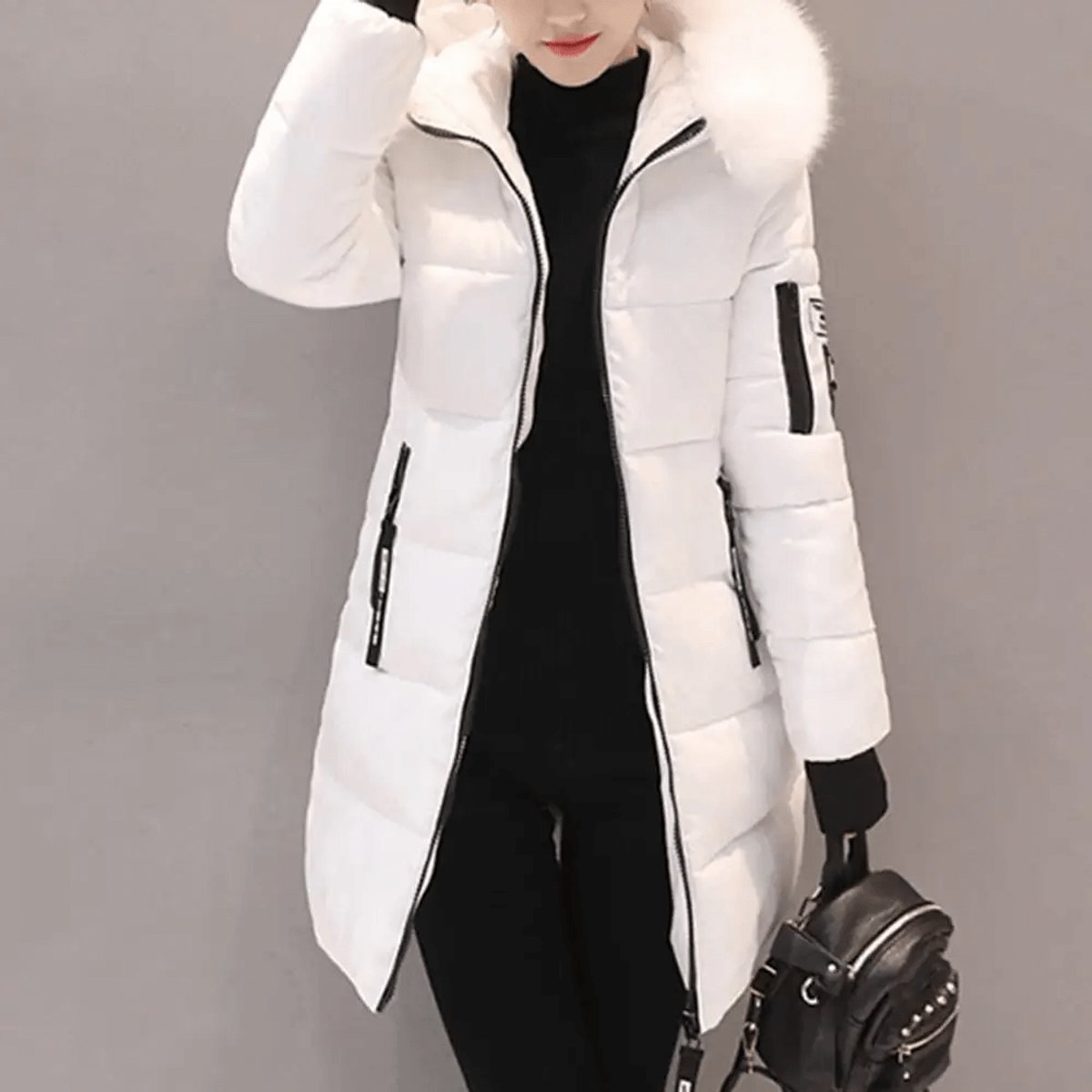 Kacob | Women's Faux Fur Trim Hooded Puffer Coat – Mid Length Quilted Winter Coat