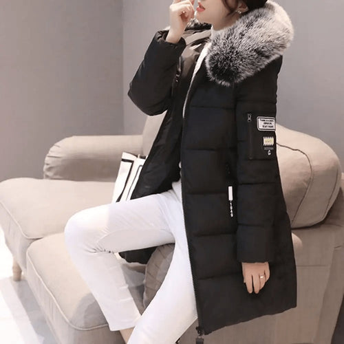 Kacob | Women's Faux Fur Trim Hooded Puffer Coat – Mid Length Quilted Winter Coat