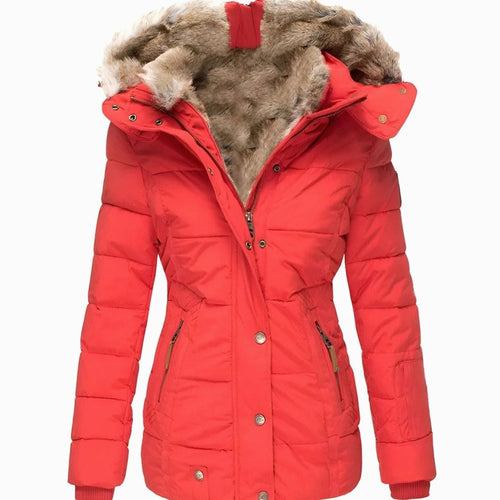 Kacob | Women's Faux Fur Trim Hooded Quilted Puffer Jacket – Fitted Winter Puffer Coat