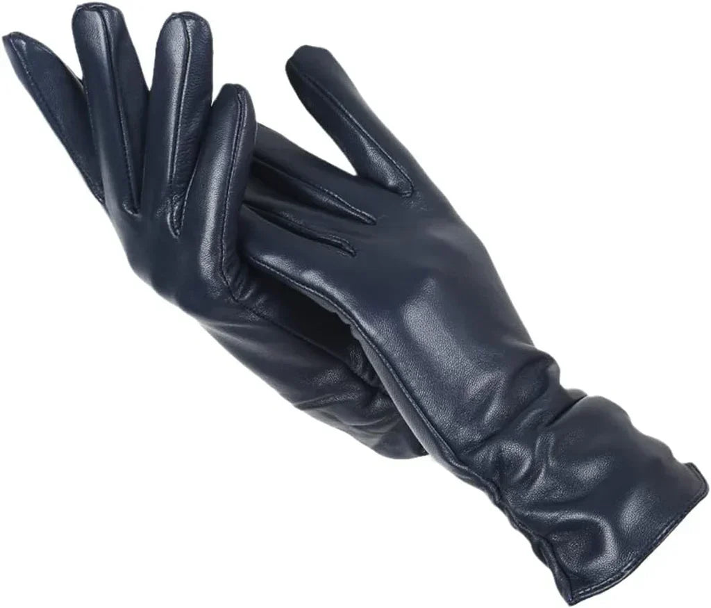 Women's Faux Leather Ruched Cuff Gloves