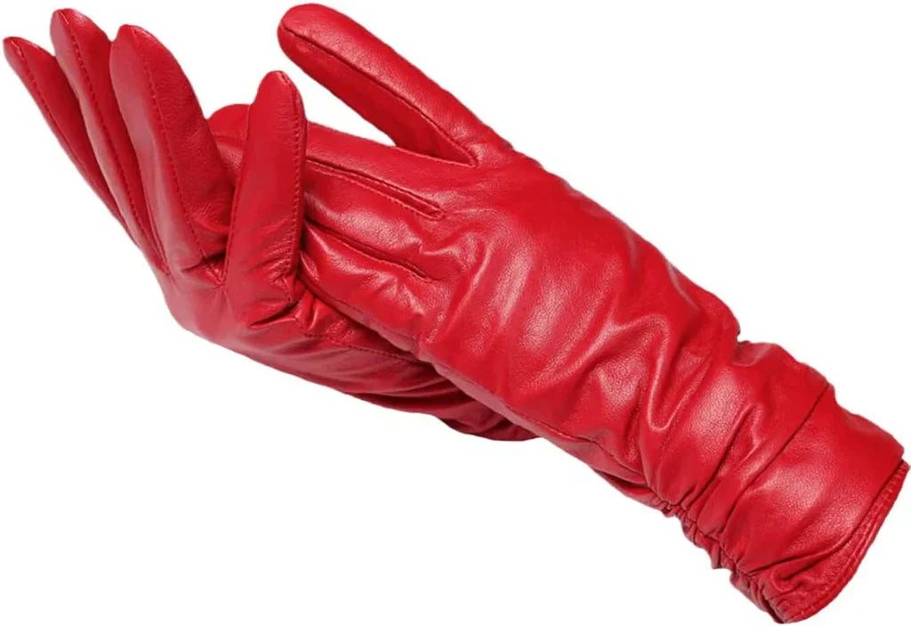 Women's Faux Leather Ruched Cuff Gloves