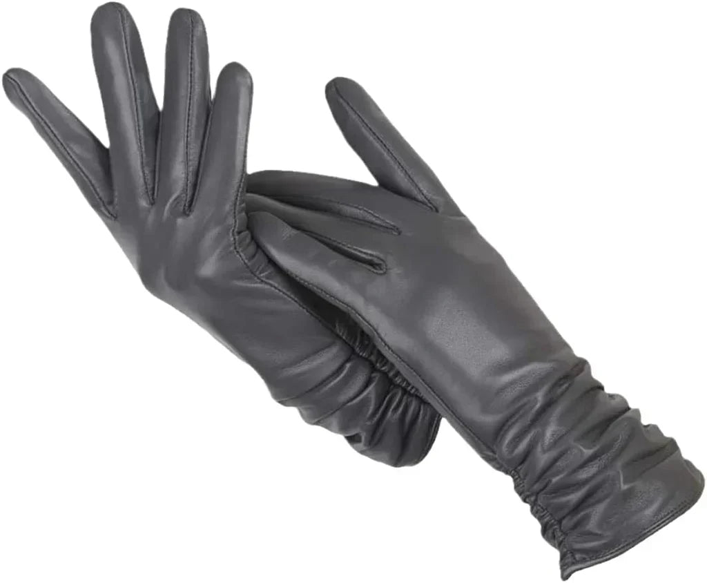 Women's Faux Leather Ruched Cuff Gloves