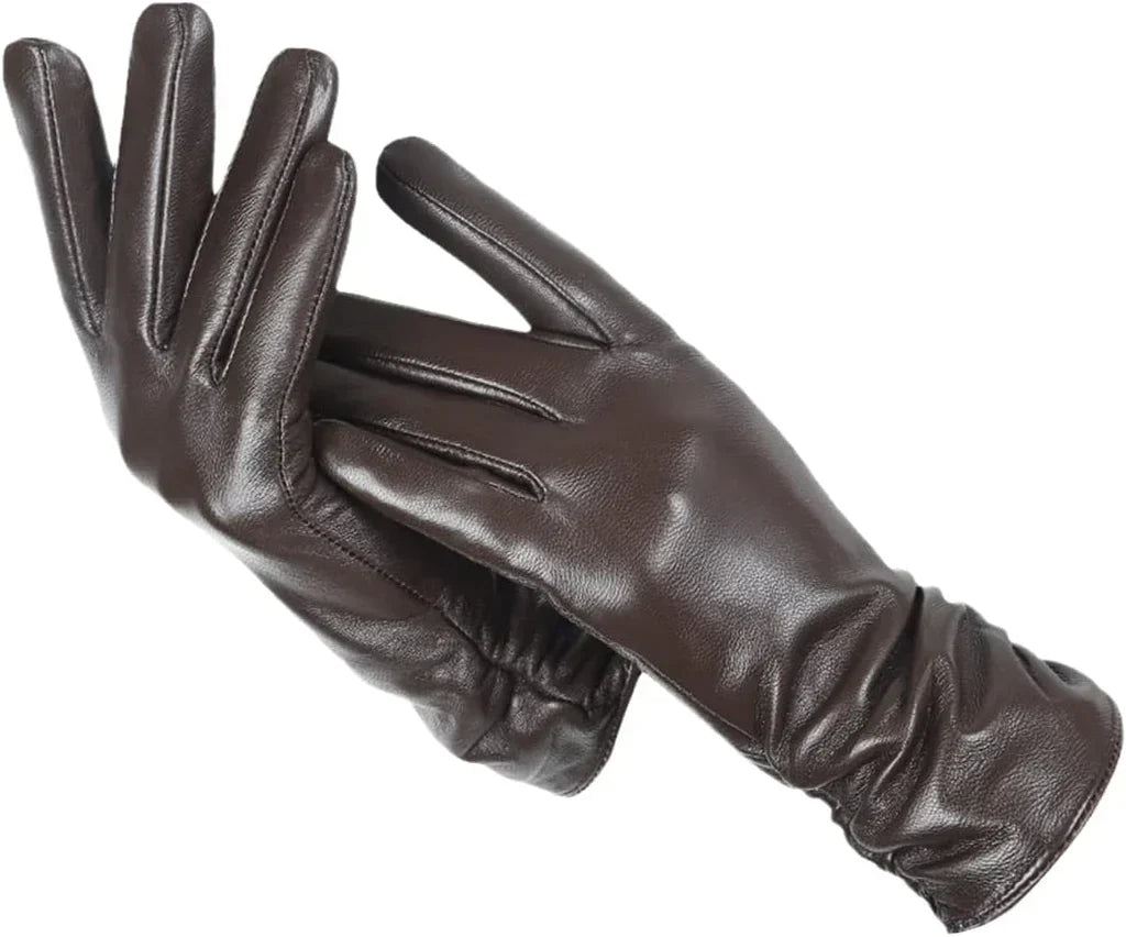 Women's Faux Leather Ruched Cuff Gloves