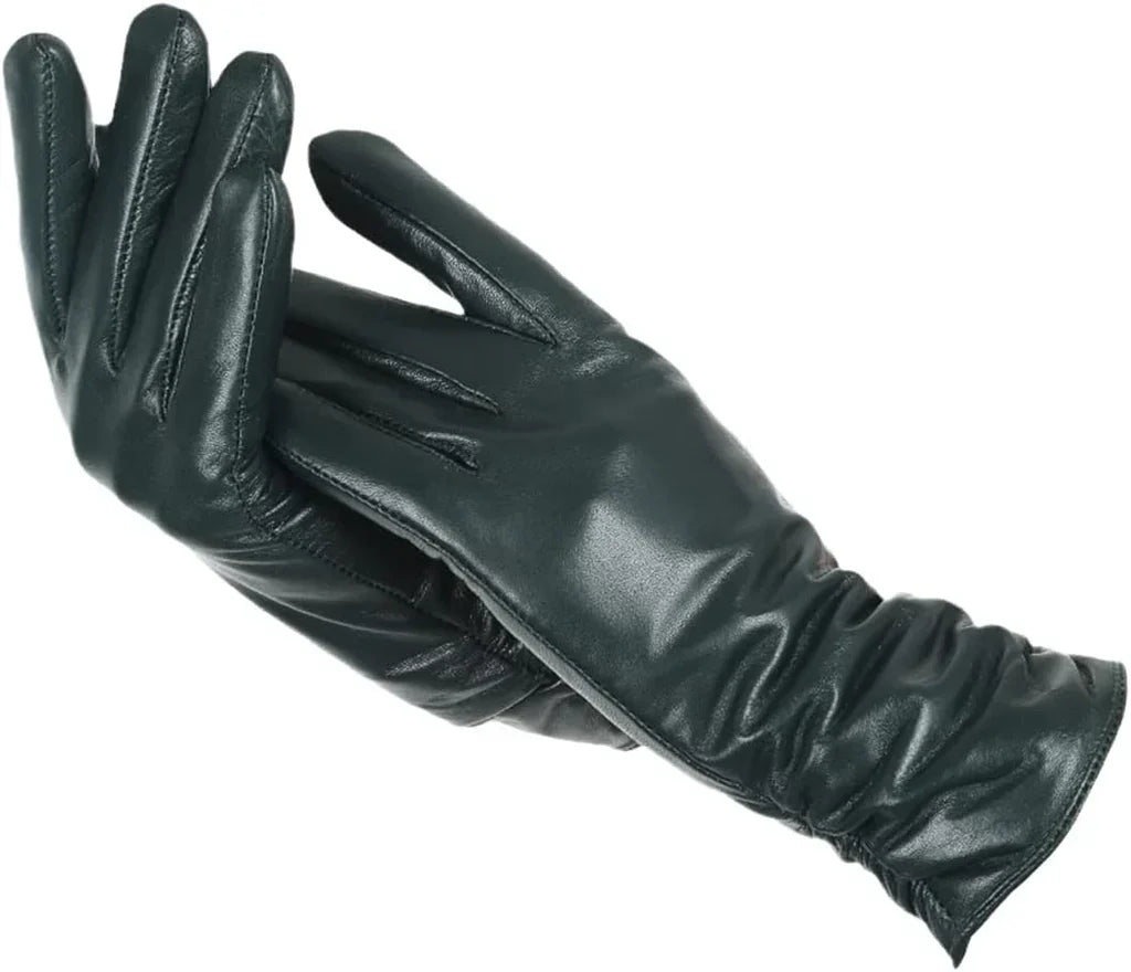Women's Faux Leather Ruched Cuff Gloves