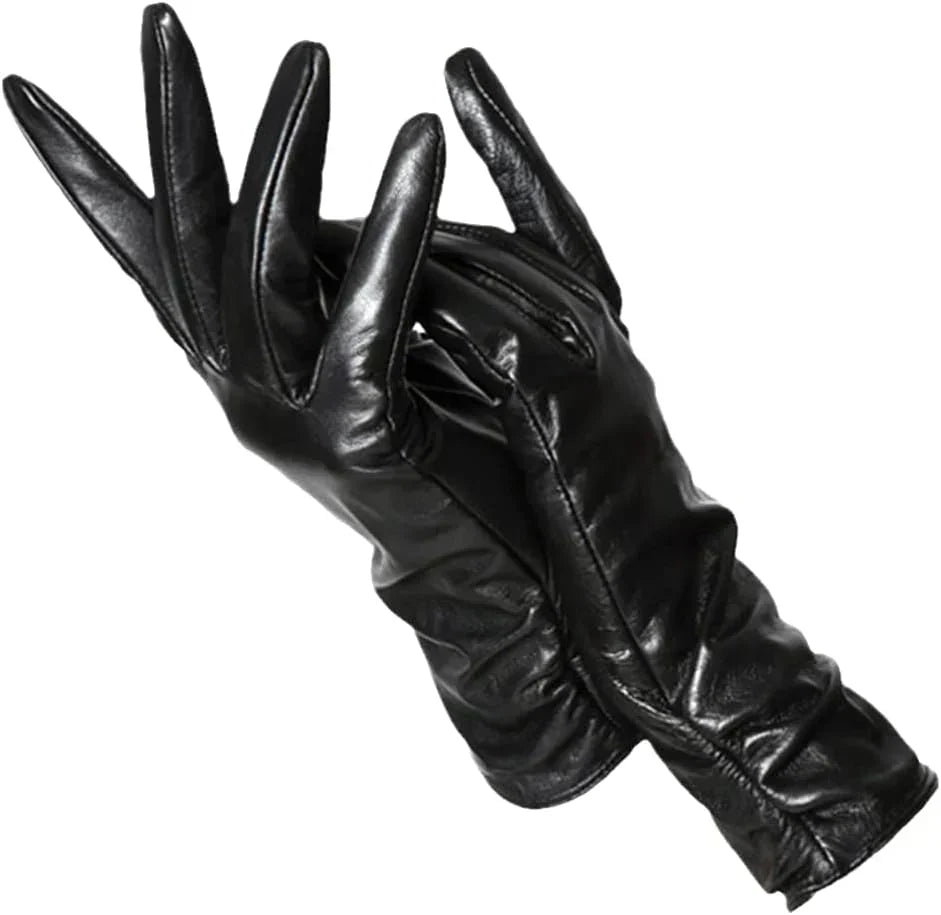 Women's Faux Leather Ruched Cuff Gloves