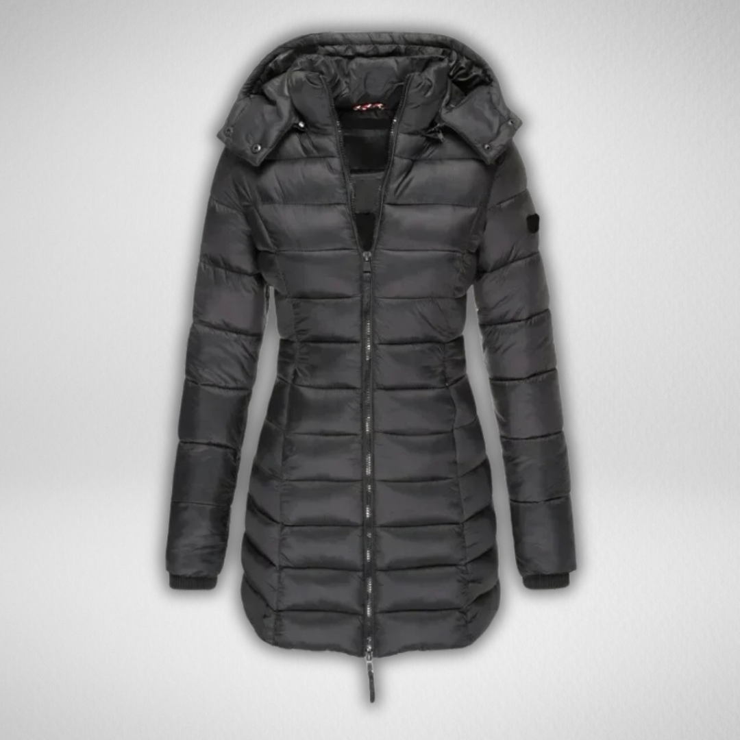 Kacob | Women's Fitted Long Puffer Coat – Shaped Waist Hooded Midi Coat