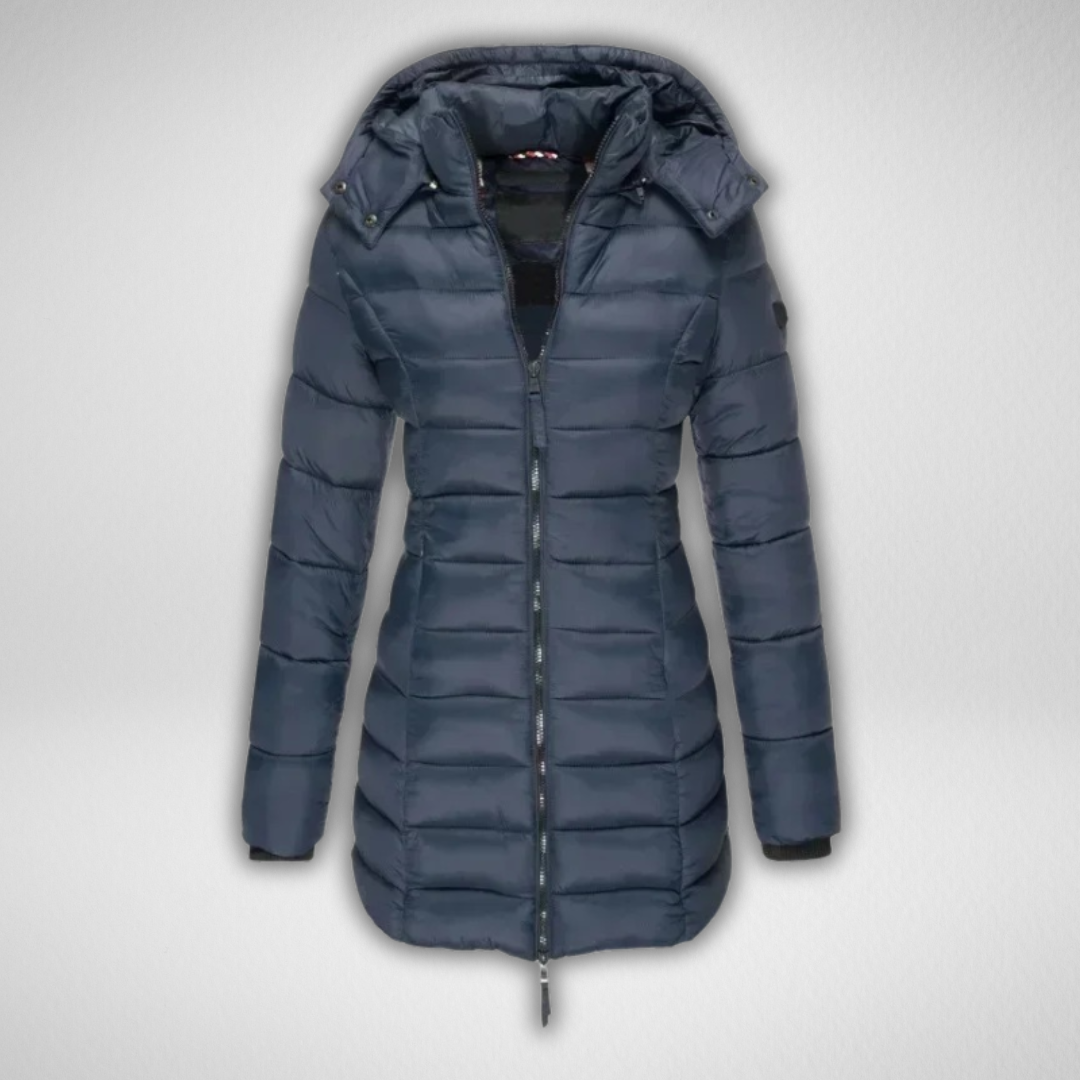 Kacob | Women's Fitted Long Puffer Coat – Shaped Waist Hooded Midi Coat
