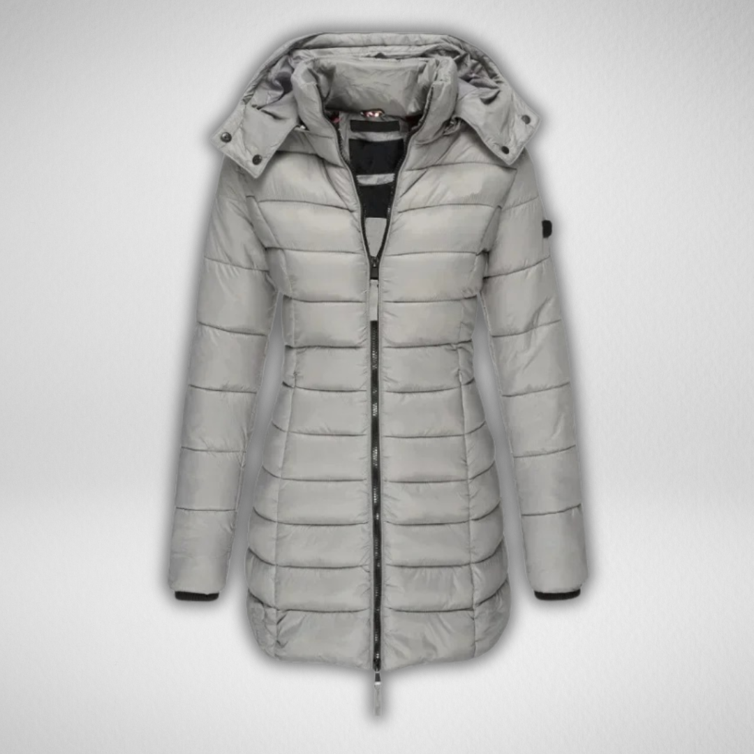 Kacob | Women's Fitted Long Puffer Coat – Shaped Waist Hooded Midi Coat