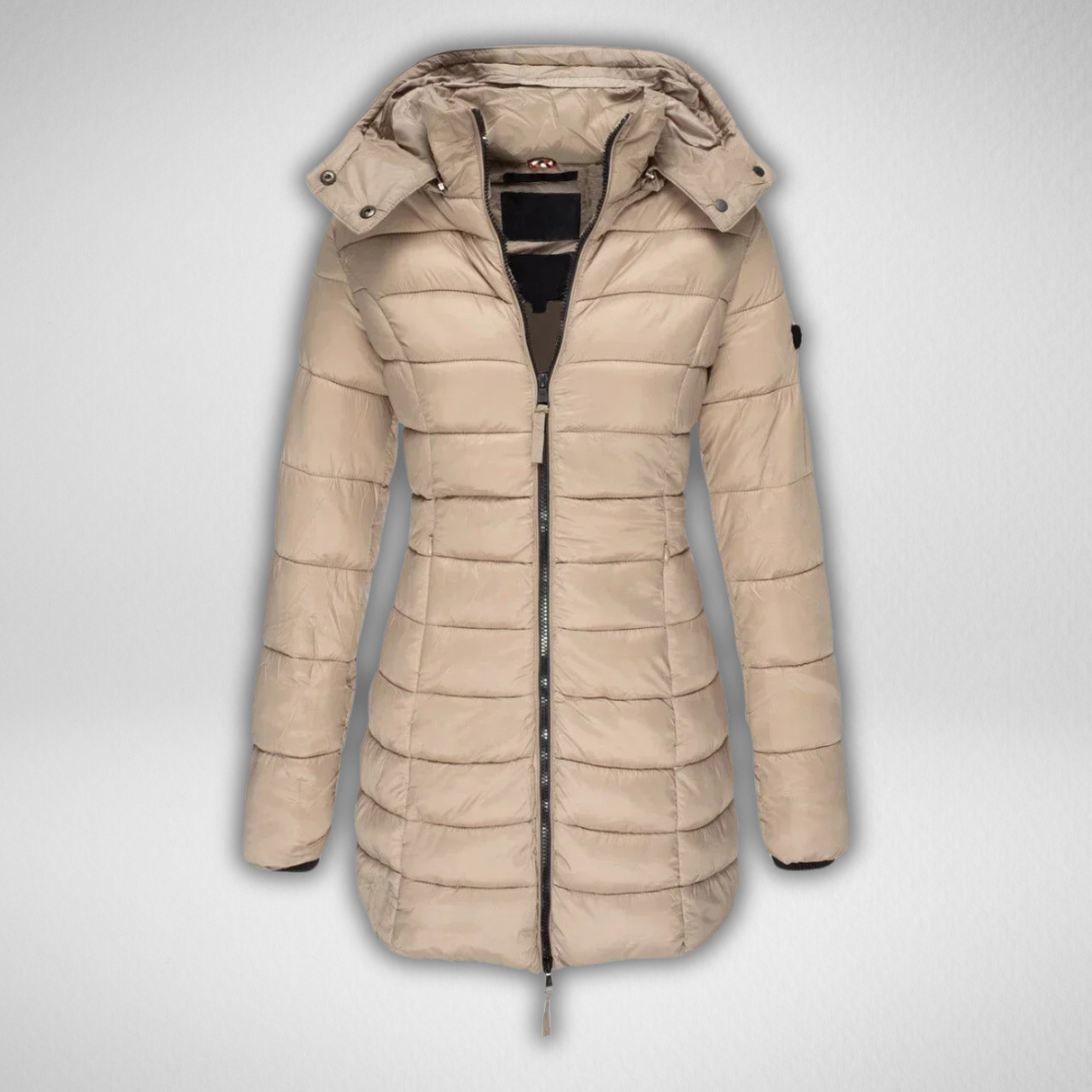 Kacob | Women's Fitted Long Puffer Coat – Shaped Waist Hooded Midi Coat