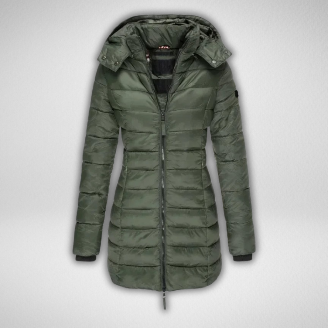 Kacob | Women's Fitted Long Puffer Coat – Shaped Waist Hooded Midi Coat