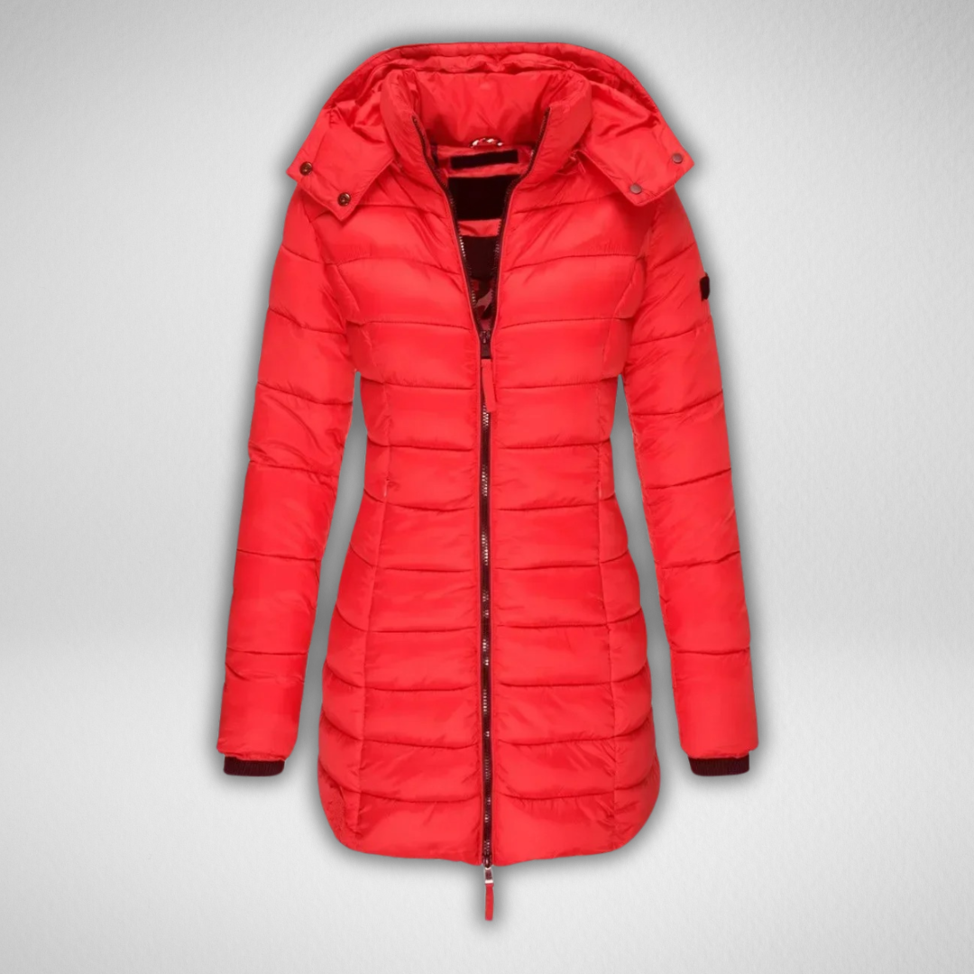 Kacob | Women's Fitted Long Puffer Coat – Shaped Waist Hooded Midi Coat