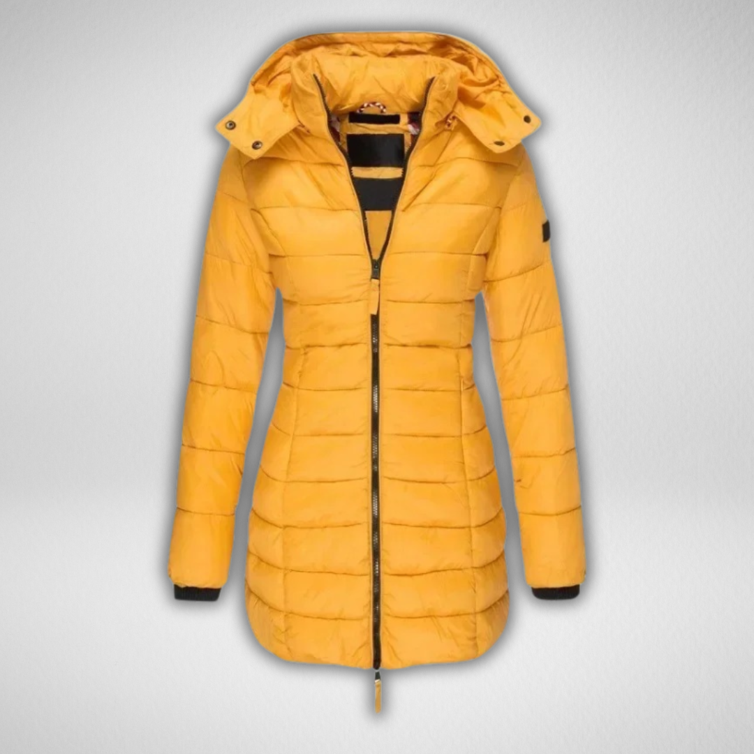 Kacob | Women's Fitted Long Puffer Coat – Shaped Waist Hooded Midi Coat
