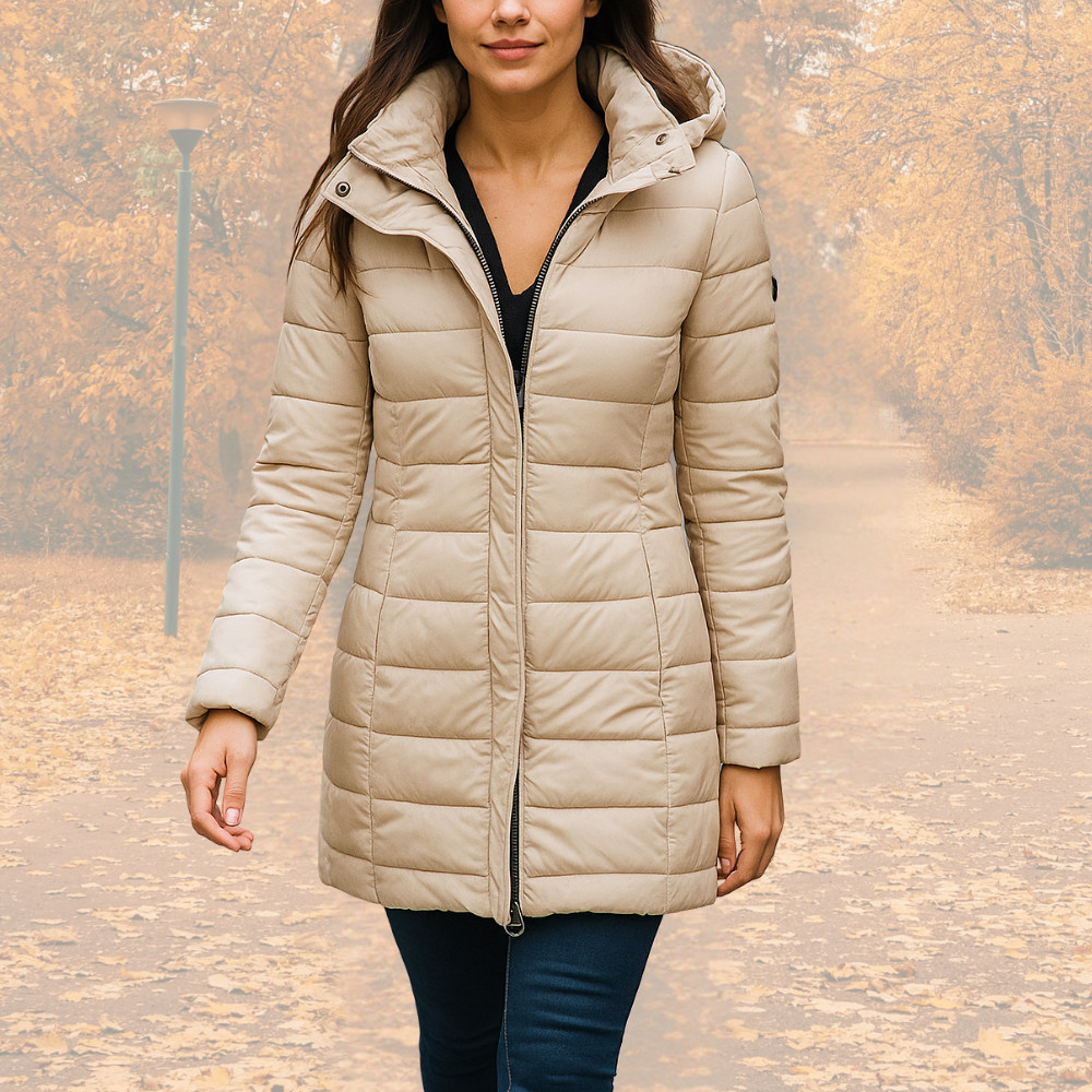 Kacob | Women's Fitted Puffer Coat – Mid-Length Hooded Quilted Coat