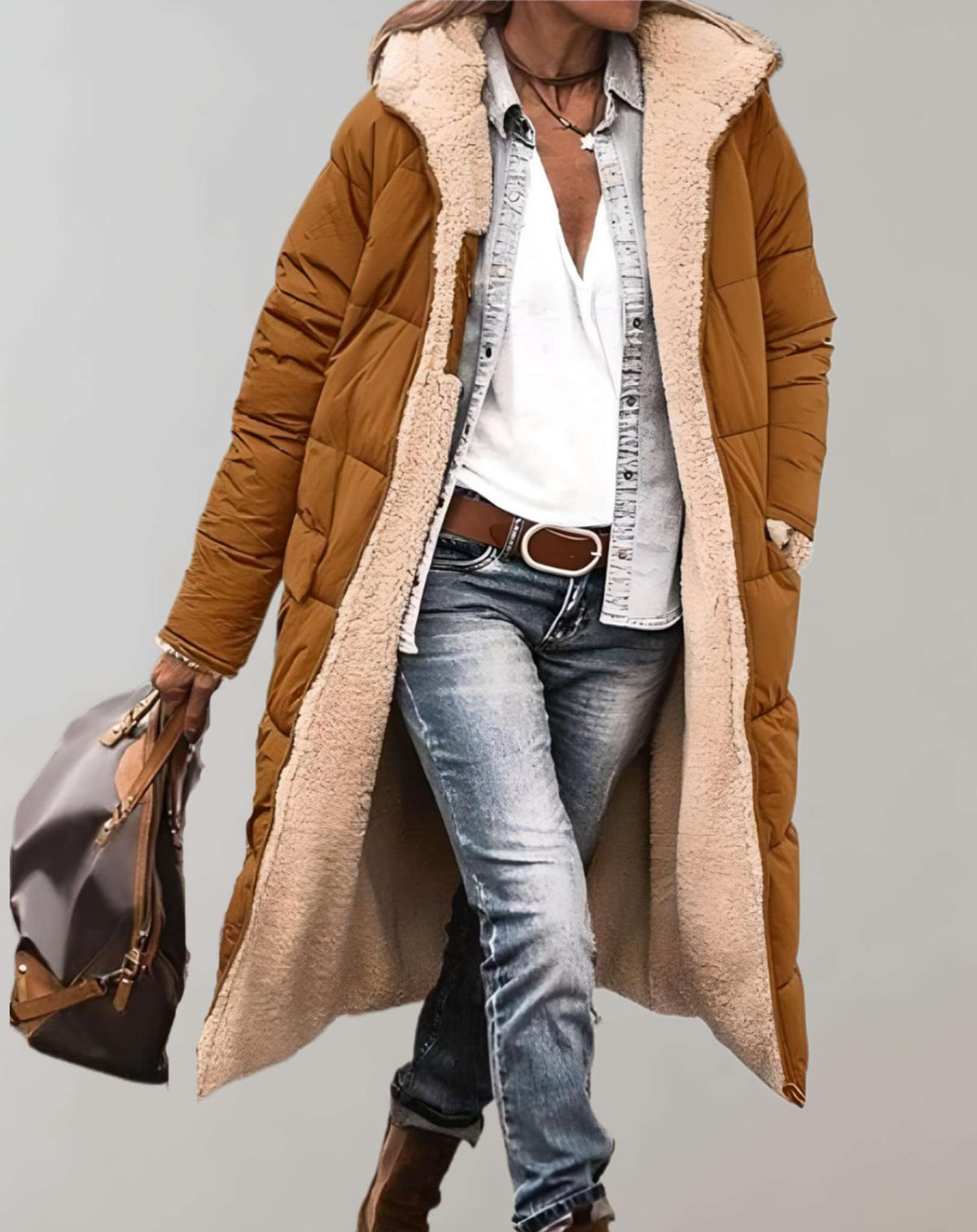 Kacob | Women's Fleece Lined Long Puffer Coat – High Collar Zip Front Winter Coat