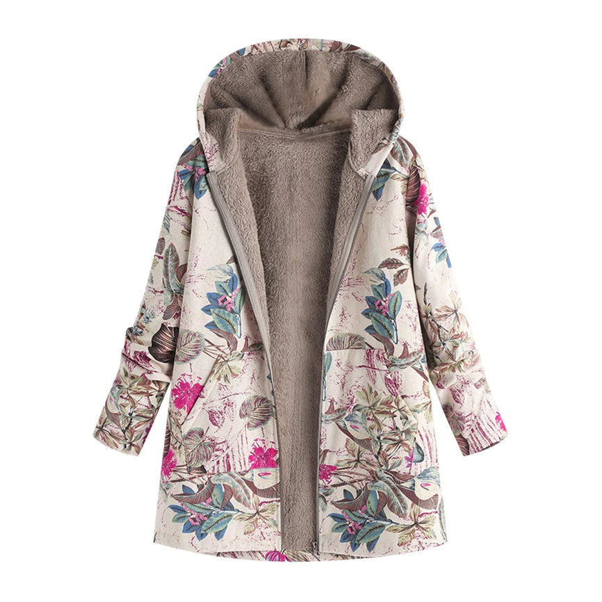 Kacob | Women's Floral Print Hooded Winter Coat – Adjustable Hood Womens Coat