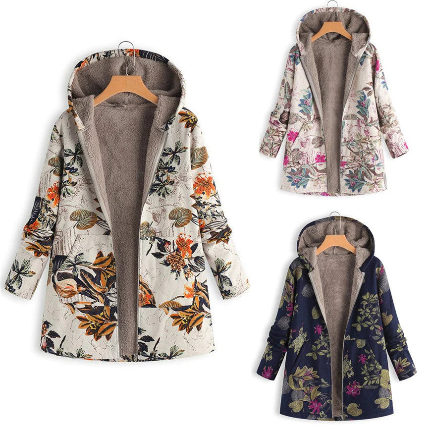 Kacob | Women's Floral Print Hooded Winter Coat – Adjustable Hood Womens Coat