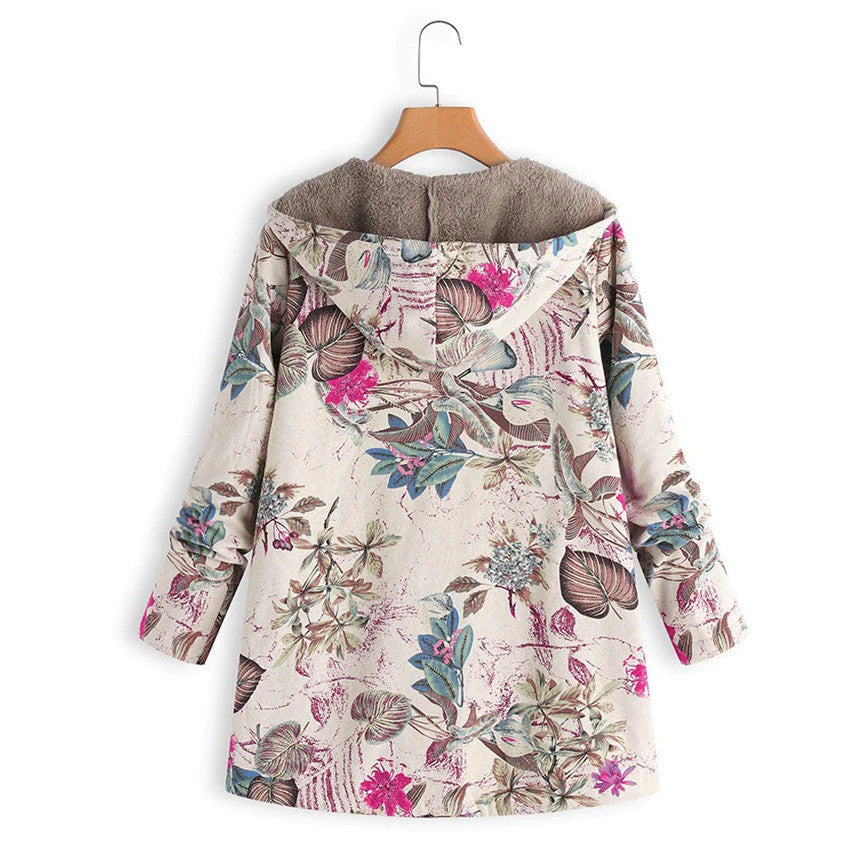 Kacob | Women's Floral Print Hooded Winter Coat – Adjustable Hood Womens Coat
