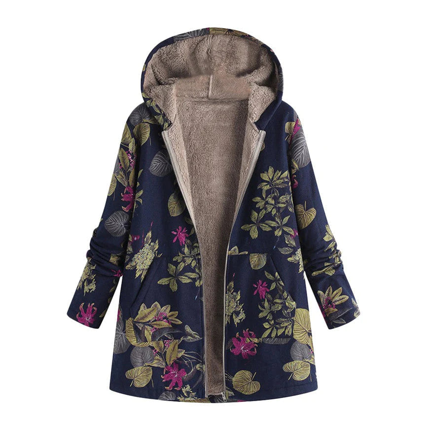 Kacob | Women's Floral Print Hooded Winter Coat – Adjustable Hood Womens Coat
