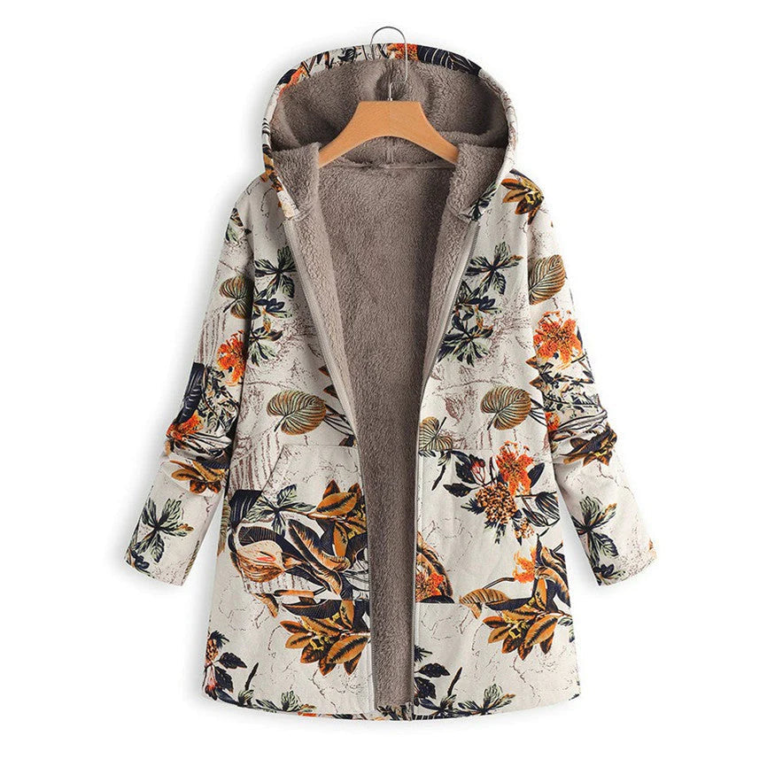 Kacob | Women's Floral Print Hooded Winter Coat – Adjustable Hood Womens Coat