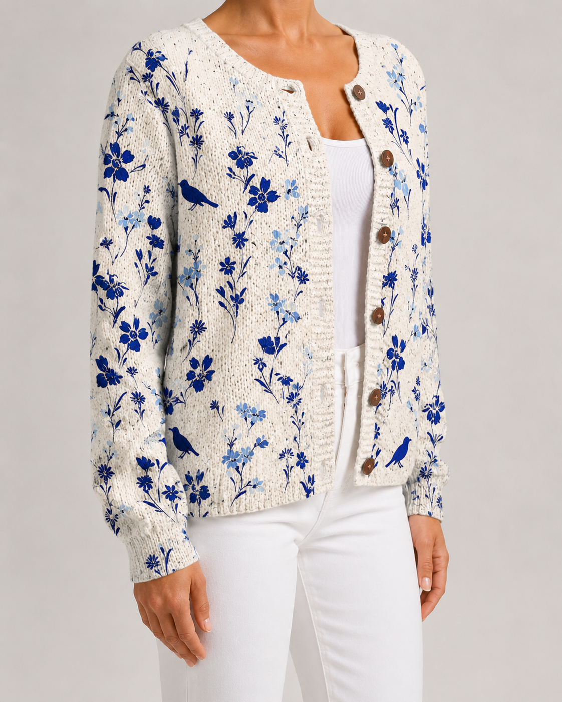 Women's Floral Print Knit Cardigan – Button Front