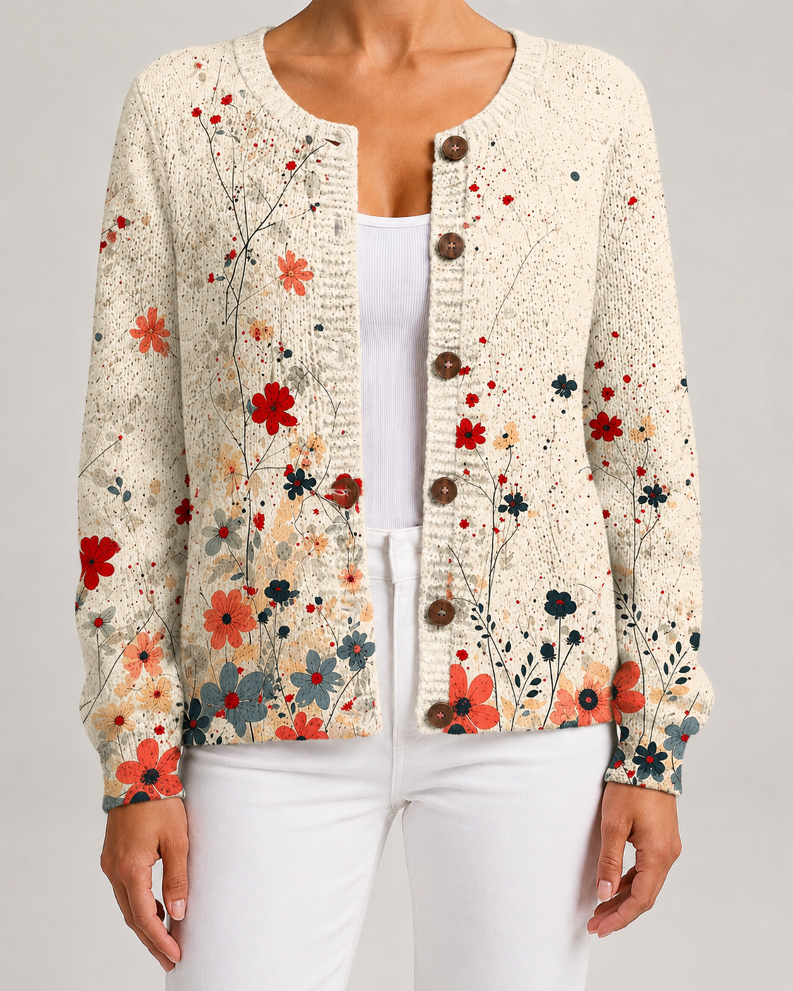 Women's Floral Print Knit Cardigan – Button Front