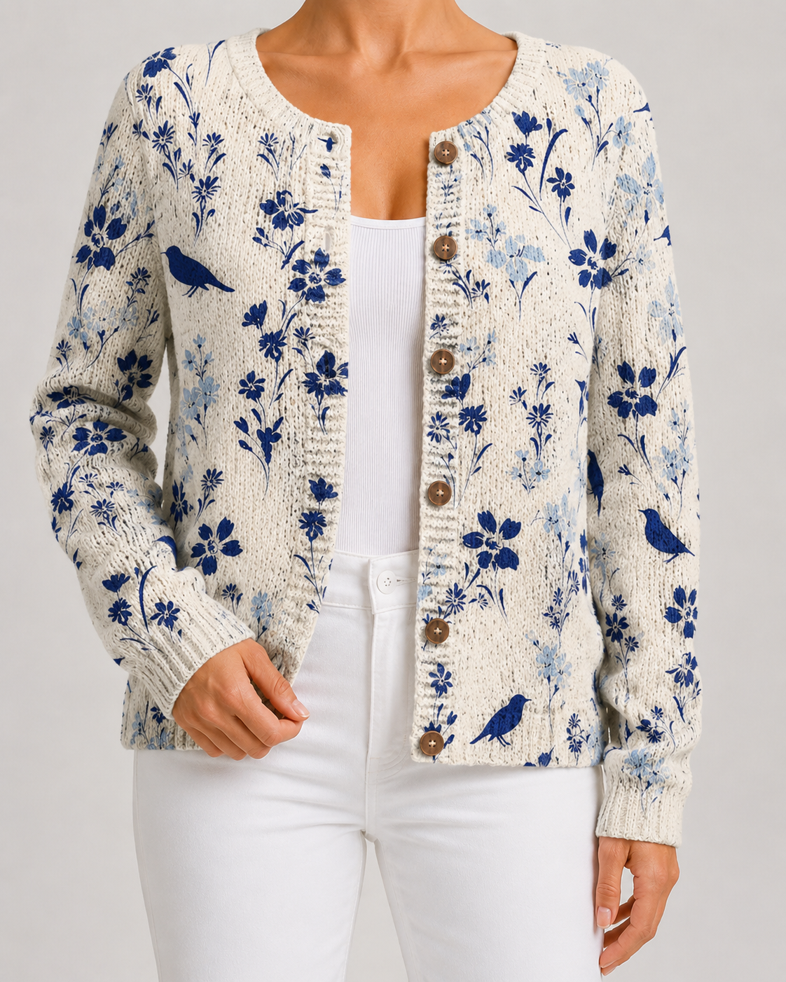Women's Floral Print Knit Cardigan – Button Front