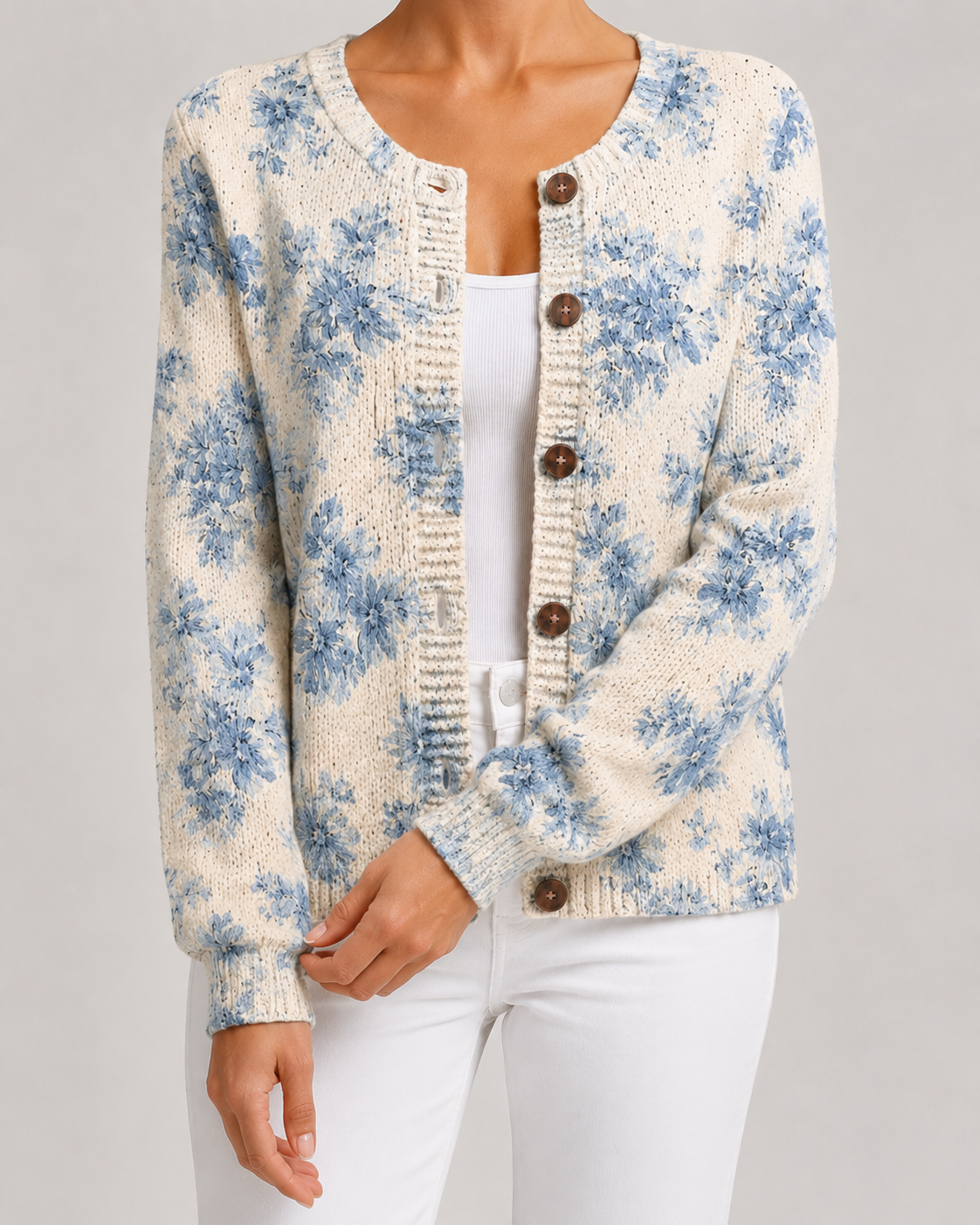 Women's Floral Print Knit Cardigan – Button Front