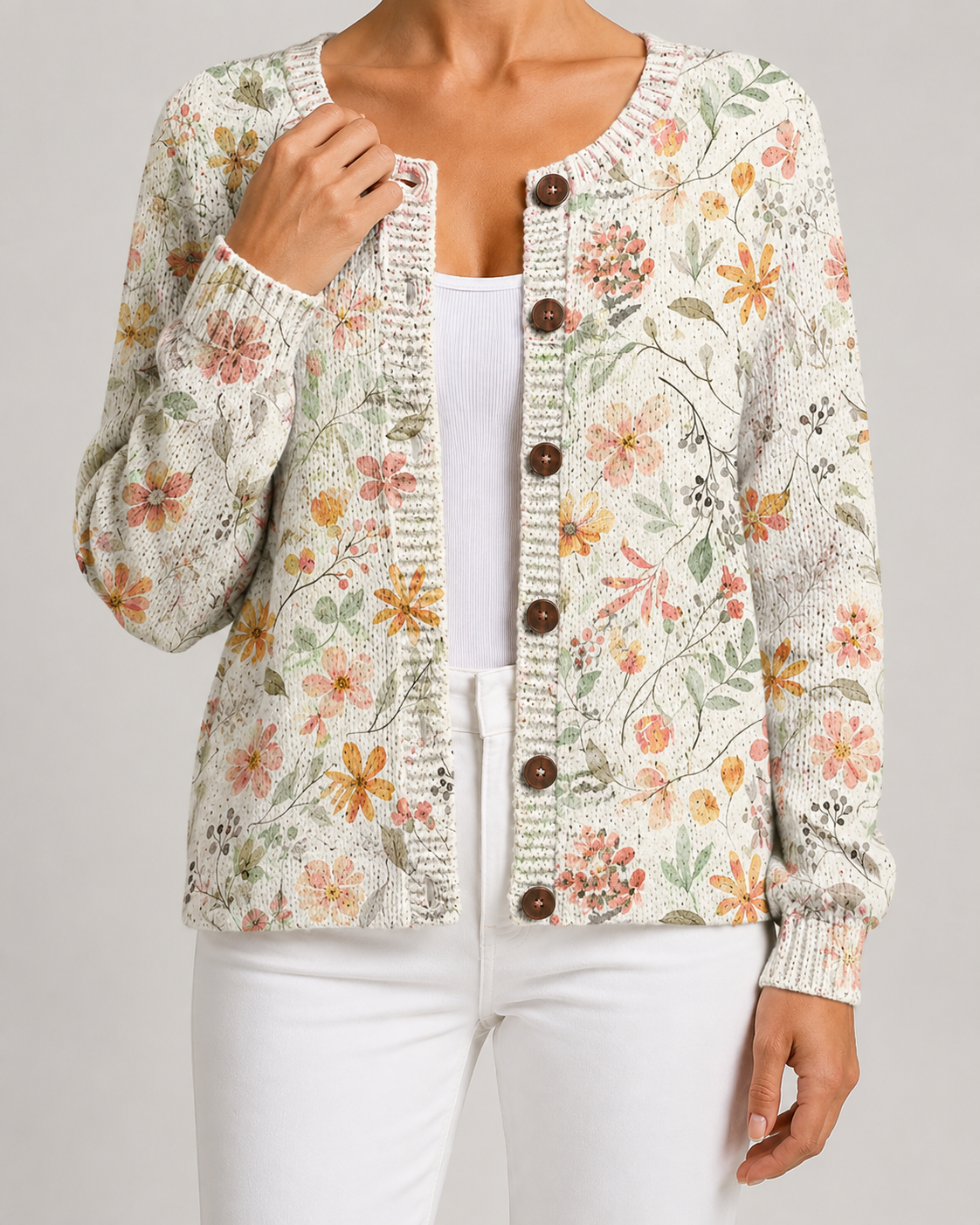 Women's Floral Print Knit Cardigan – Button Front