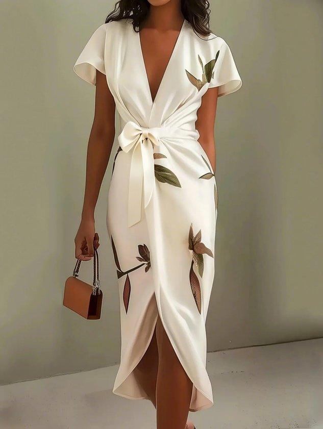Women's Flutter Sleeve Wrap Dress – Tie Waist