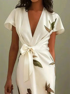 Women's Flutter Sleeve Wrap Dress – Tie Waist