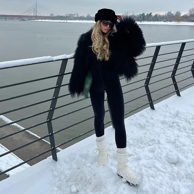 Kacob | Women's Fluffy Faux Fur Coat – Winter Fur Coat for Day and Evening