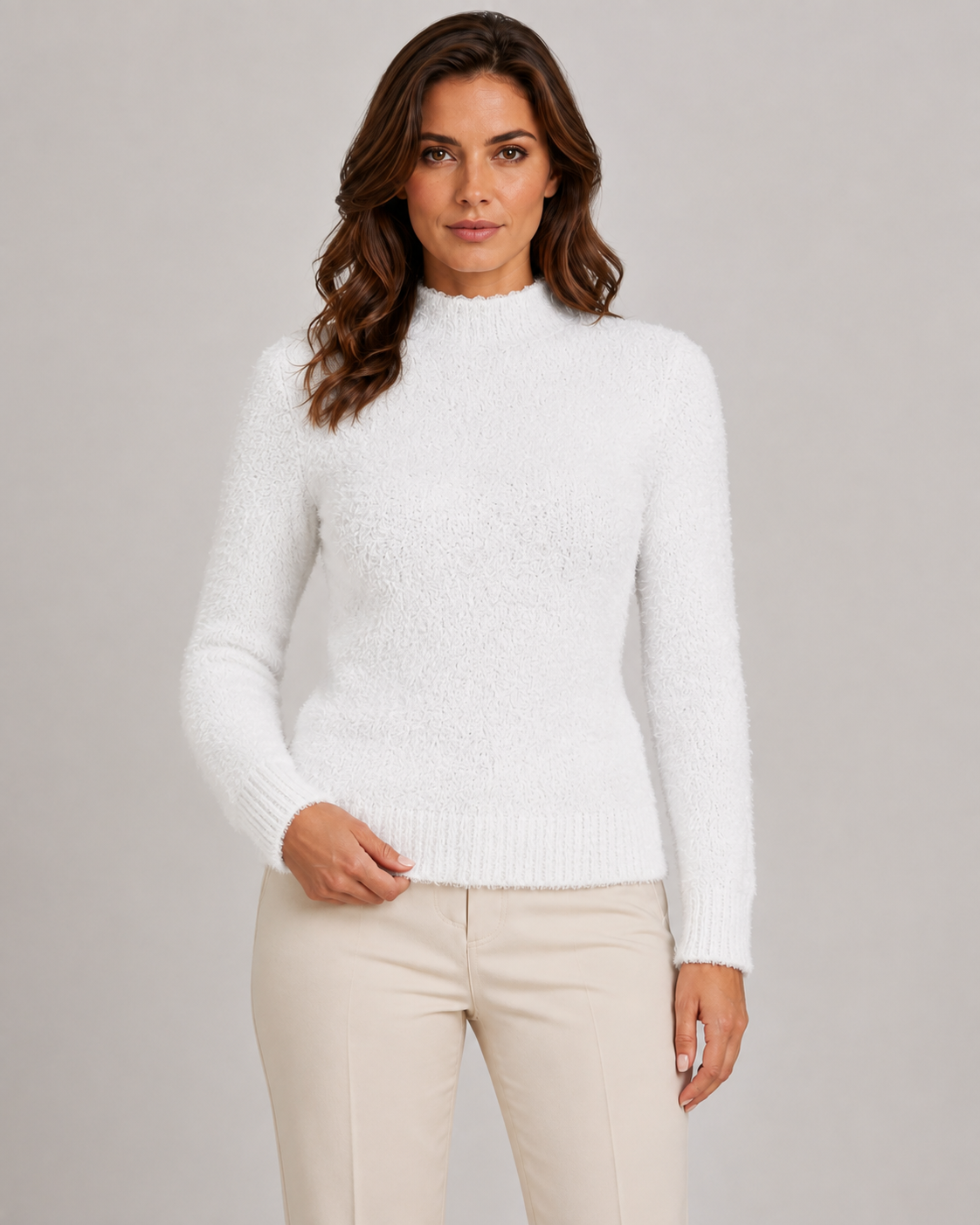 Women's Fluffy Knit Mock Neck Jumper – Fitted