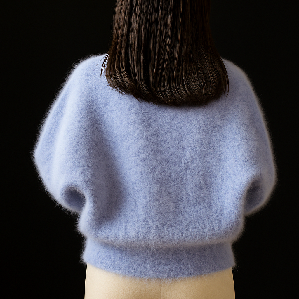 Women's Fluffy Open Front Cardigan with Faux Pearl Trim – Cropped Brushed Knit