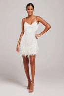 Kacob | Women's Fringe Mini Dress – Feather Trim Hem