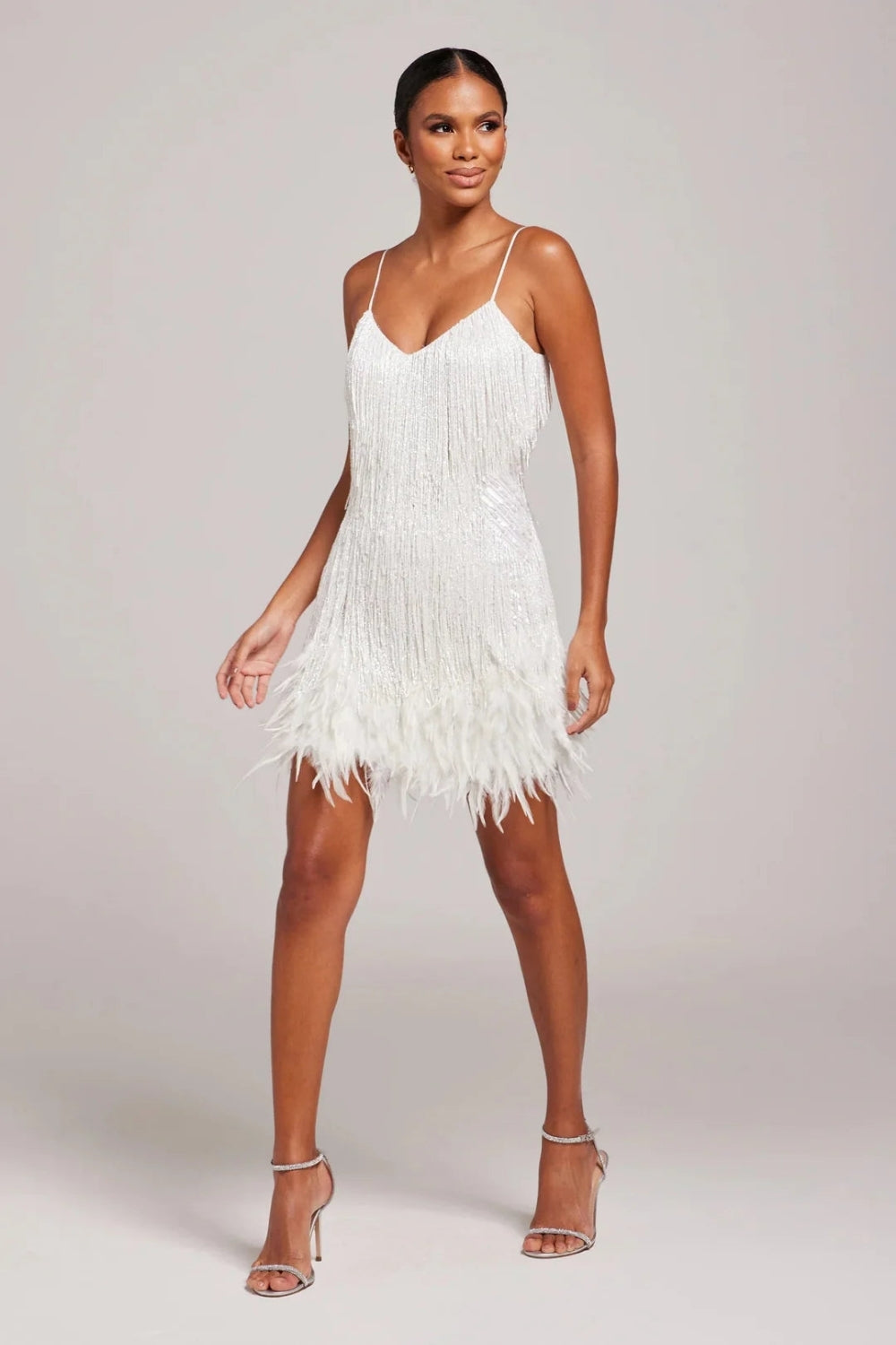 Women's Fringe Mini Dress – Feather Trim Hem