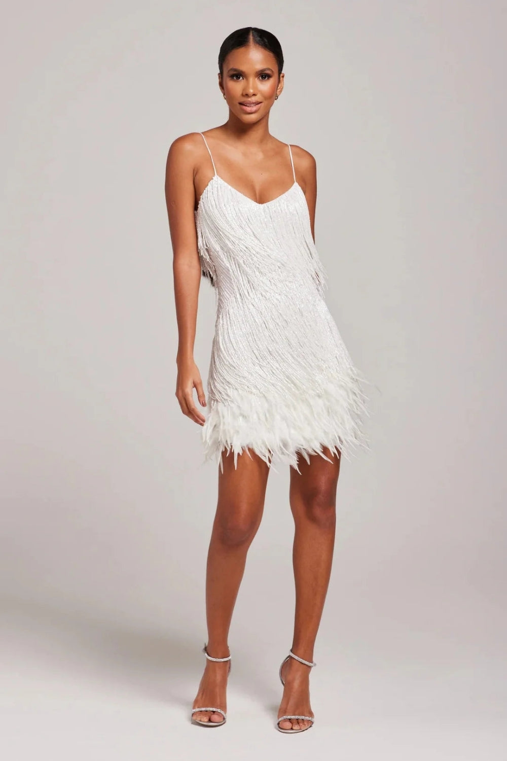Women's Fringe Mini Dress – Feather Trim Hem