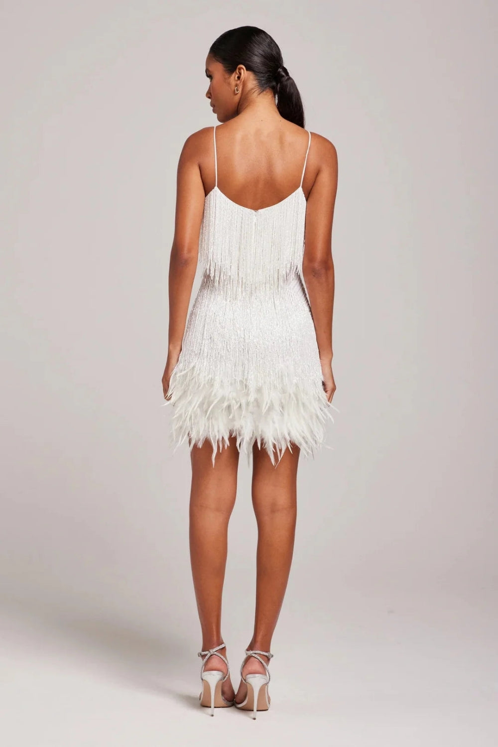 Women's Fringe Mini Dress – Feather Trim Hem