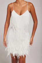 Women's Fringe Mini Dress – Feather Trim Hem