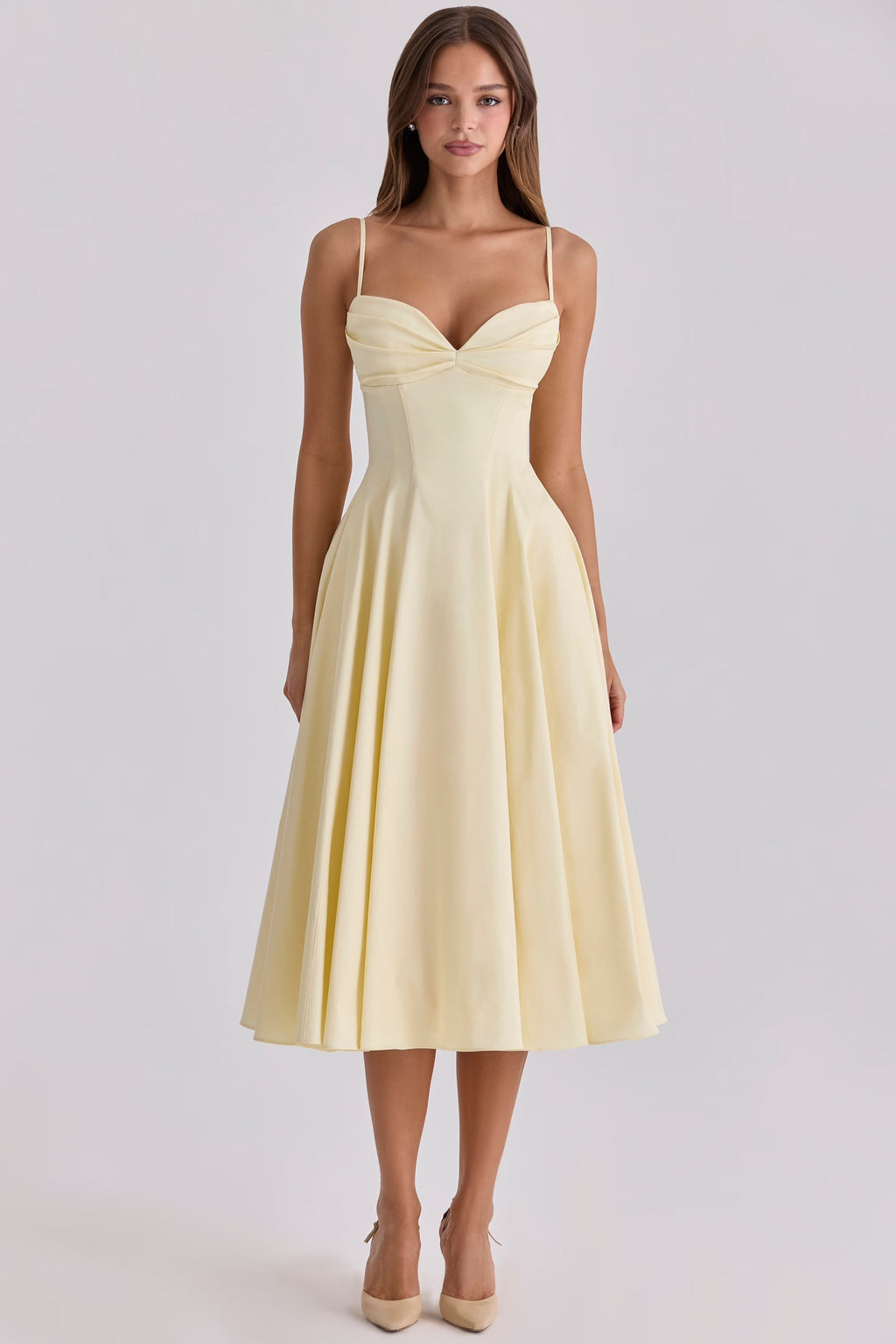 Women's Gathered Bust Midi Dress – Adjustable Straps