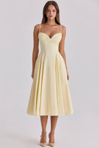 Women's Gathered Bust Midi Dress – Adjustable Straps