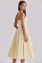 Women's Gathered Bust Midi Dress – Adjustable Straps