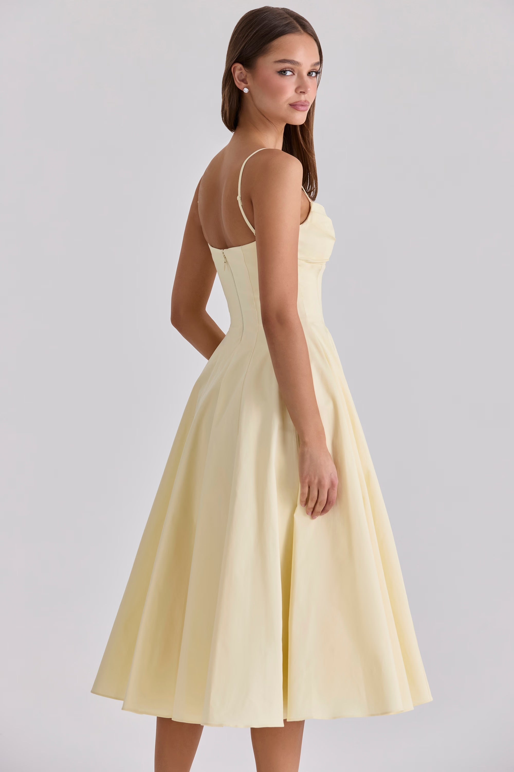 Women's Gathered Bust Midi Dress – Adjustable Straps