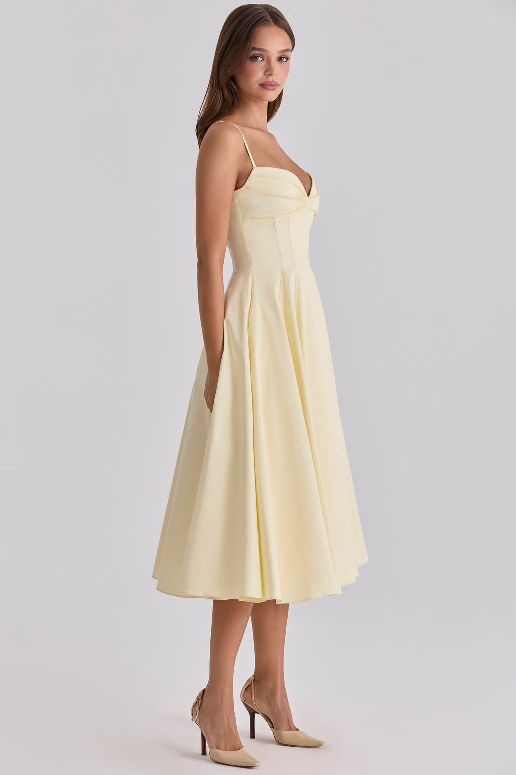Women's Gathered Bust Midi Dress – Adjustable Straps