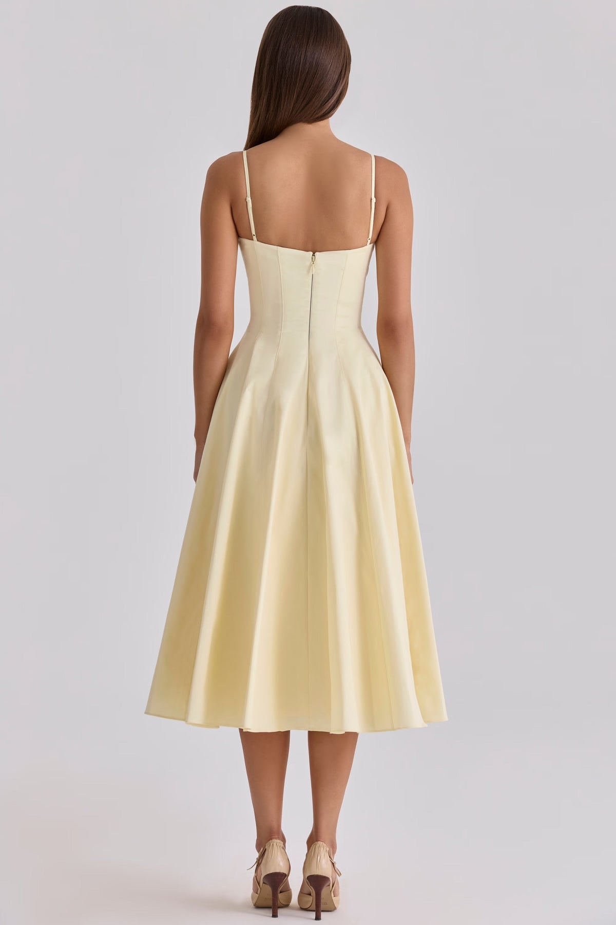 Women's Gathered Bust Midi Dress – Adjustable Straps