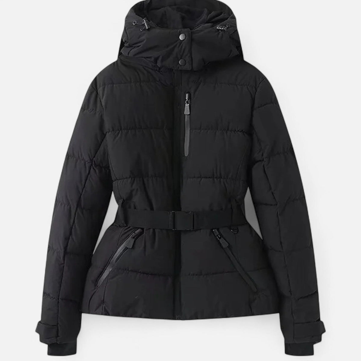 Kacob | Women's Glossy Belted Puffer Jacket – Hooded Shiny Ski Style Jacket