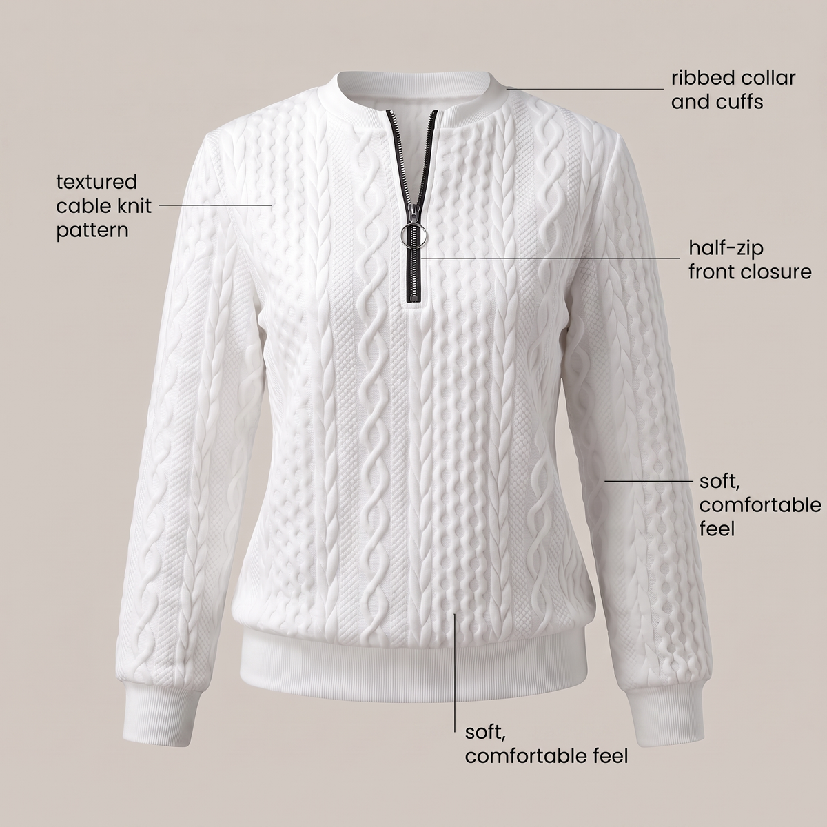 Kacob | Women's Half Zip Hooded Jumper – Loose Fit Quarter Zip Sweater